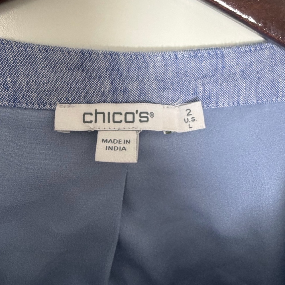 Moving Sale Chico's Light Blue Linen Chambray Open-Front Blazer Size L/2 - Picture 7 of 8